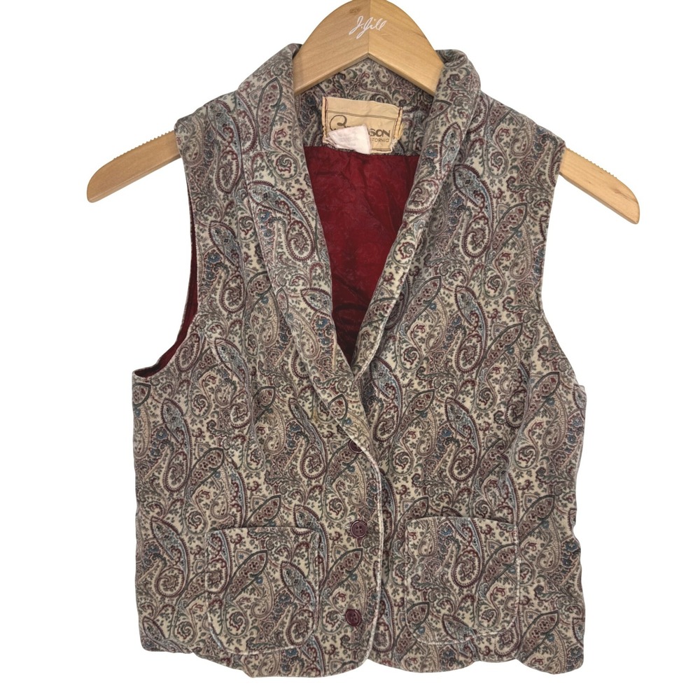 Vintage Bronson CA Paisley Velour Vest Shawl Collar Boho Small Dark‎ Acadmia 90s